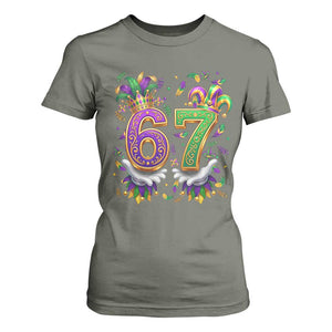 Funny 67 Mardi Gras T Shirt For Women Six Seven Meme Carnival Hand Gesture TS11 Military Green Print Your Wear