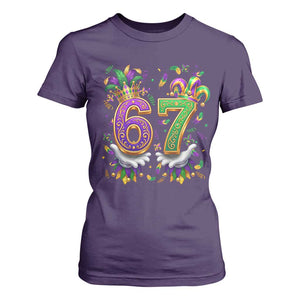 Funny 67 Mardi Gras T Shirt For Women Six Seven Meme Carnival Hand Gesture TS11 Purple Print Your Wear