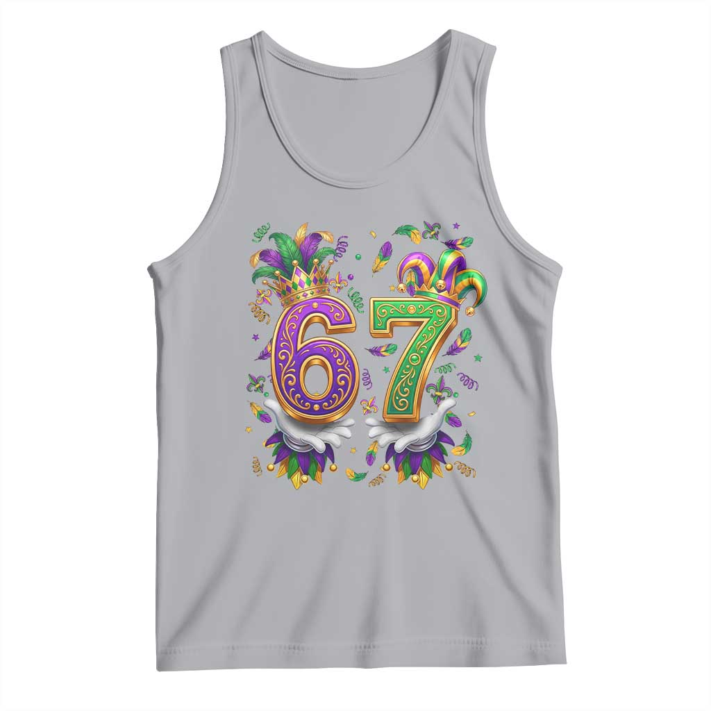 Funny 67 Mardi Gras Tank Top Six Seven Meme Carnival Hand Gesture TS11 Athletic Heather Print Your Wear