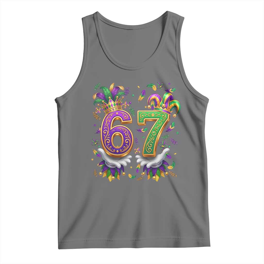 Funny 67 Mardi Gras Tank Top Six Seven Meme Carnival Hand Gesture TS11 Black Heather Print Your Wear