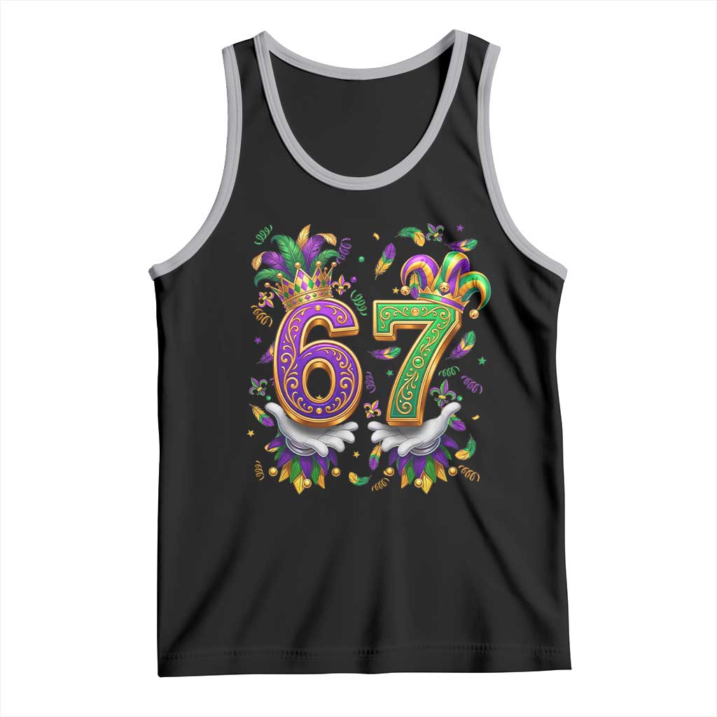 Funny 67 Mardi Gras Tank Top Six Seven Meme Carnival Hand Gesture TS11 Black Athletic Heather Print Your Wear