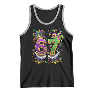 Funny 67 Mardi Gras Tank Top Six Seven Meme Carnival Hand Gesture TS11 Black Athletic Heather Print Your Wear