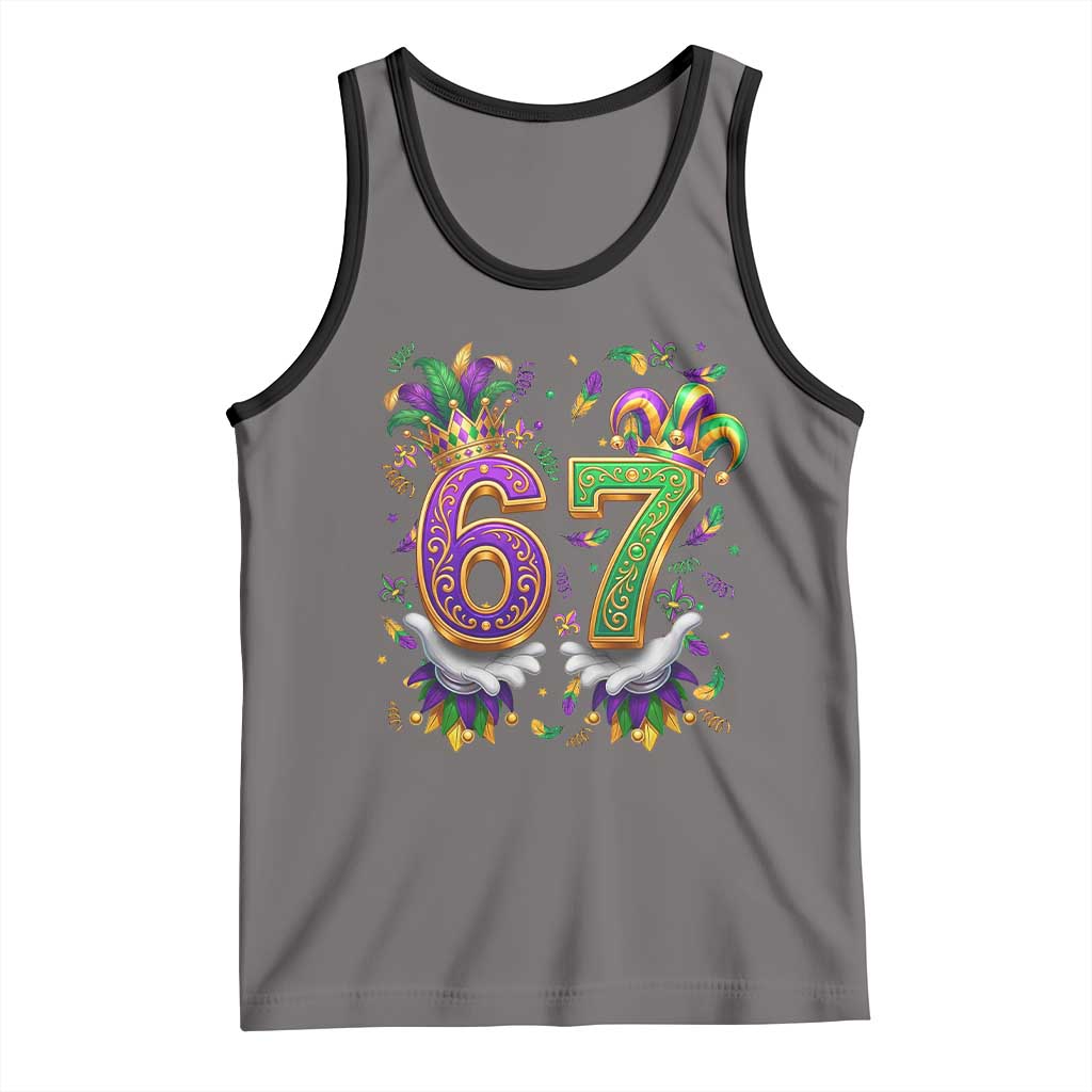 Funny 67 Mardi Gras Tank Top Six Seven Meme Carnival Hand Gesture TS11 Deep Heather Black Print Your Wear