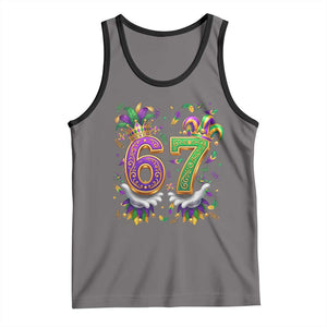 Funny 67 Mardi Gras Tank Top Six Seven Meme Carnival Hand Gesture TS11 Deep Heather Black Print Your Wear