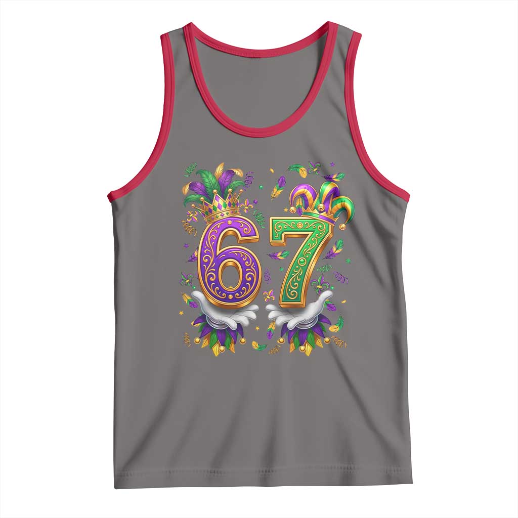 Funny 67 Mardi Gras Tank Top Six Seven Meme Carnival Hand Gesture TS11 Deep Heather Red Print Your Wear
