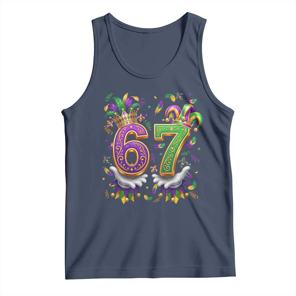 Funny 67 Mardi Gras Tank Top Six Seven Meme Carnival Hand Gesture TS11 Navy Print Your Wear