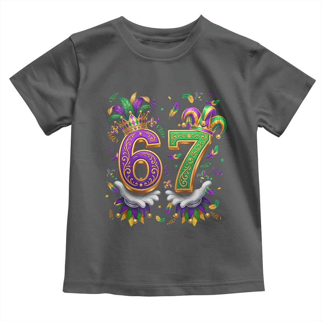 Funny 67 Mardi Gras Toddler T Shirt Six Seven Meme Carnival Hand Gesture TS11 Dark Heather Print Your Wear
