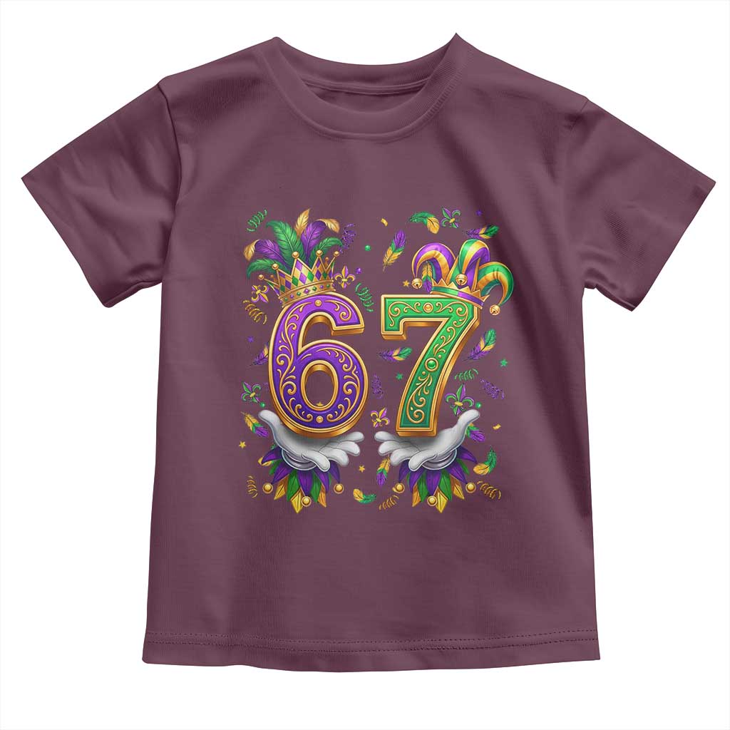 Funny 67 Mardi Gras Toddler T Shirt Six Seven Meme Carnival Hand Gesture TS11 Maroon Print Your Wear