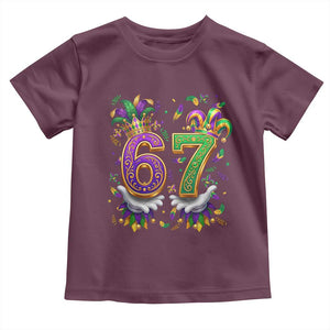 Funny 67 Mardi Gras Toddler T Shirt Six Seven Meme Carnival Hand Gesture TS11 Maroon Print Your Wear