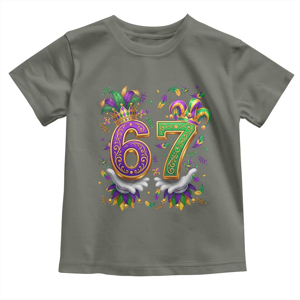 Funny 67 Mardi Gras Toddler T Shirt Six Seven Meme Carnival Hand Gesture TS11 Military Green Print Your Wear