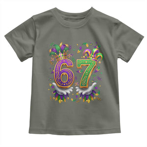 Funny 67 Mardi Gras Toddler T Shirt Six Seven Meme Carnival Hand Gesture TS11 Military Green Print Your Wear