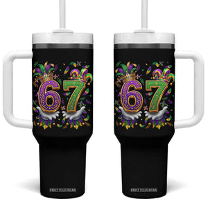 Funny 67 Mardi Gras Tumbler With Handle Six Seven Meme Carnival Hand Gesture TS11 One Size: 40 oz Black Print Your Wear