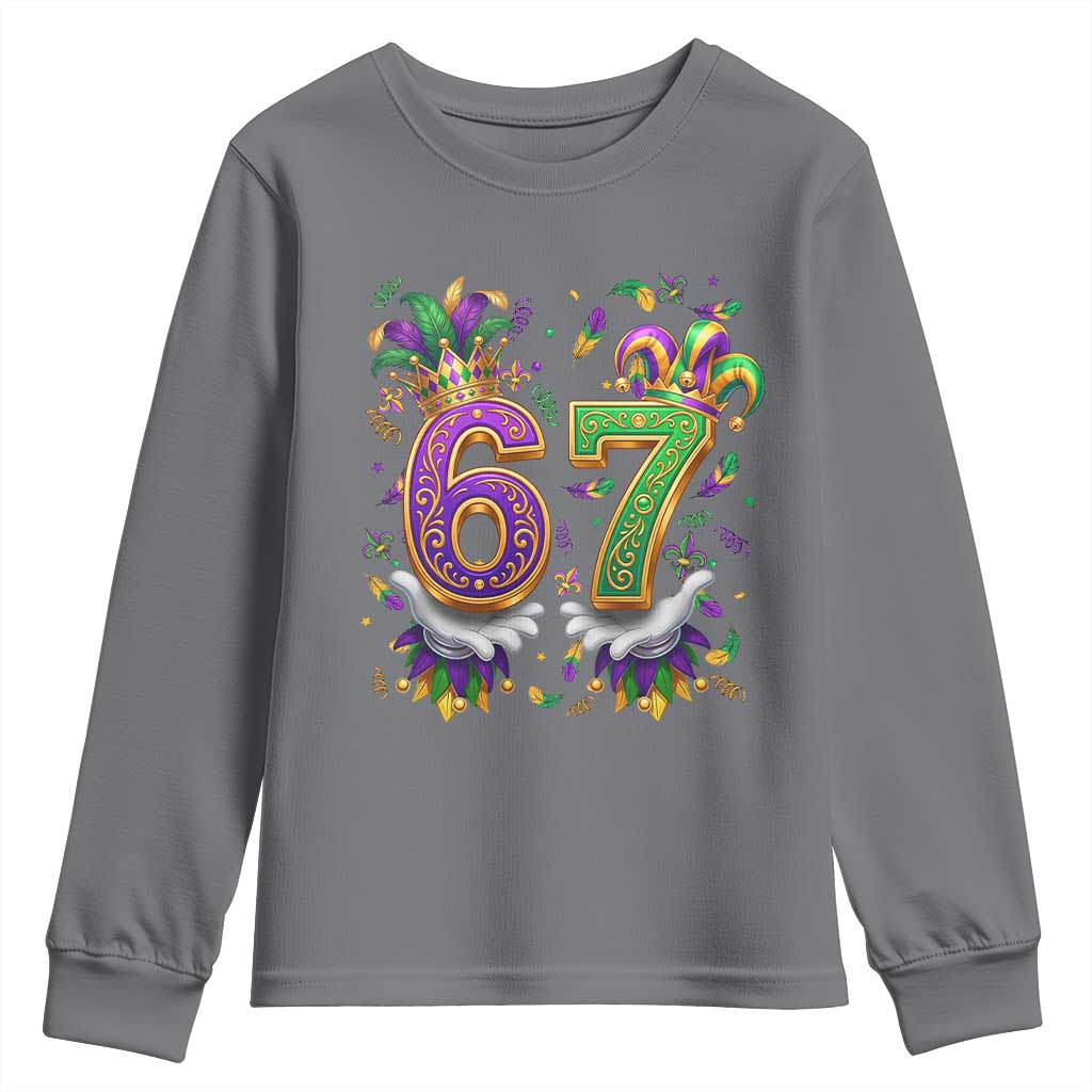 Funny 67 Mardi Gras Youth Sweatshirt Six Seven Meme Carnival Hand Gesture TS11 Charcoal Print Your Wear