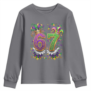 Funny 67 Mardi Gras Youth Sweatshirt Six Seven Meme Carnival Hand Gesture TS11 Charcoal Print Your Wear