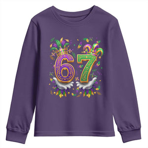 Funny 67 Mardi Gras Youth Sweatshirt Six Seven Meme Carnival Hand Gesture TS11 Purple Print Your Wear