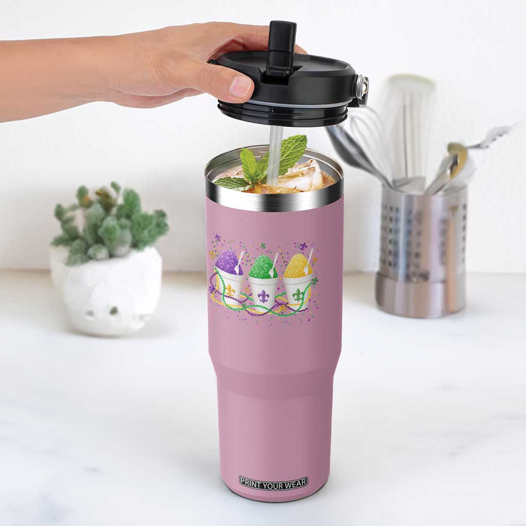 Funny Mardi Gras Snowballs Fat Tuesday Carnival Beads Flip Straw Tumbler TS11 One Size: 30 oz Light Pink Print Your Wear