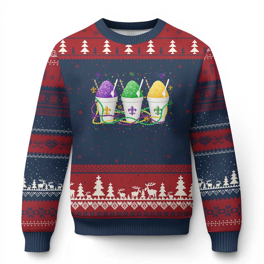 Funny Mardi Gras Snowballs Fat Tuesday Carnival Beads Ugly Christmas Sweater TS11 Navy Red Print Your Wear