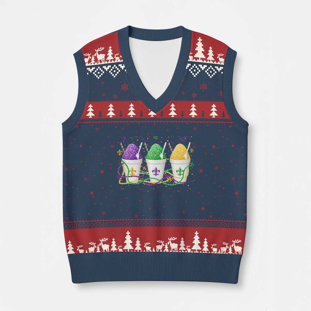 Funny Mardi Gras Snowballs Fat Tuesday Carnival Beads V-Neck Knit Sweater Vest TS11 Navy Red Print Your Wear