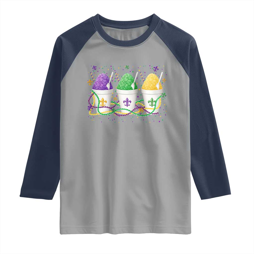Funny Mardi Gras Snowballs Fat Tuesday Carnival Beads Raglan Shirt TS11 Sport Gray Navy Print Your Wear