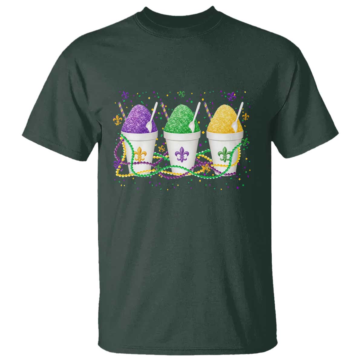 Funny Mardi Gras Snowballs Fat Tuesday Carnival Beads T Shirt TS11 Dark Forest Green Print Your Wear