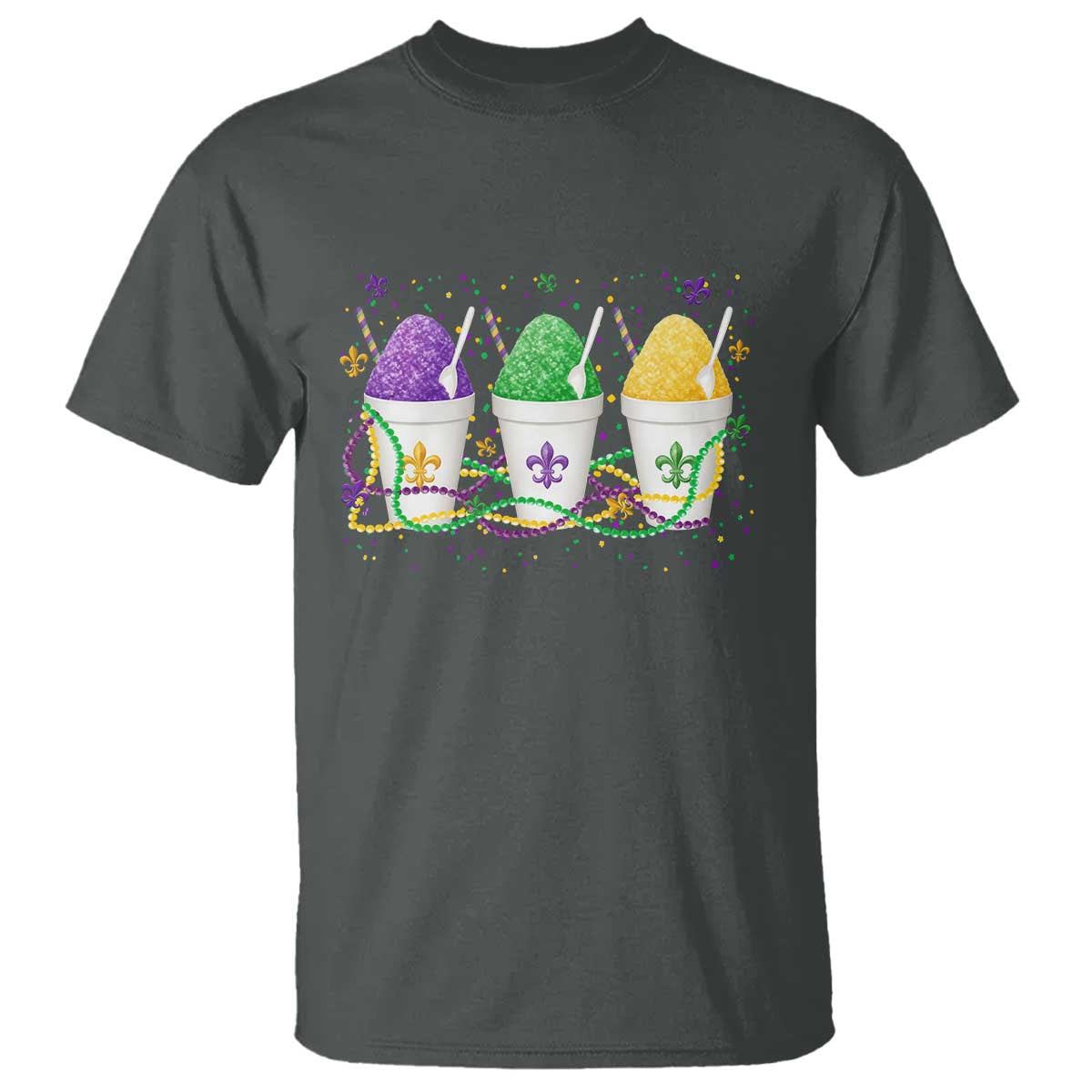Funny Mardi Gras Snowballs Fat Tuesday Carnival Beads T Shirt TS11 Dark Heather Print Your Wear