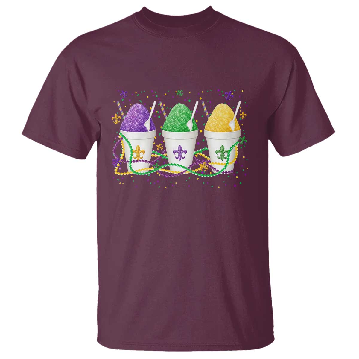 Funny Mardi Gras Snowballs Fat Tuesday Carnival Beads T Shirt TS11 Maroon Print Your Wear