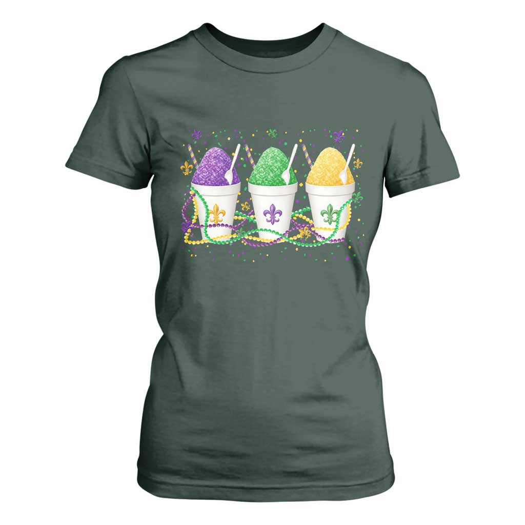 Funny Mardi Gras Snowballs Fat Tuesday Carnival Beads T Shirt For Women TS11 Dark Forest Green Print Your Wear