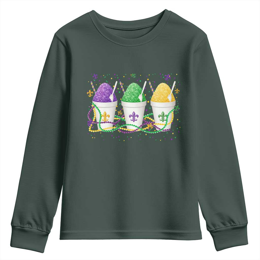 Funny Mardi Gras Snowballs Fat Tuesday Carnival Beads Youth Sweatshirt TS11 Dark Forest Green Print Your Wear