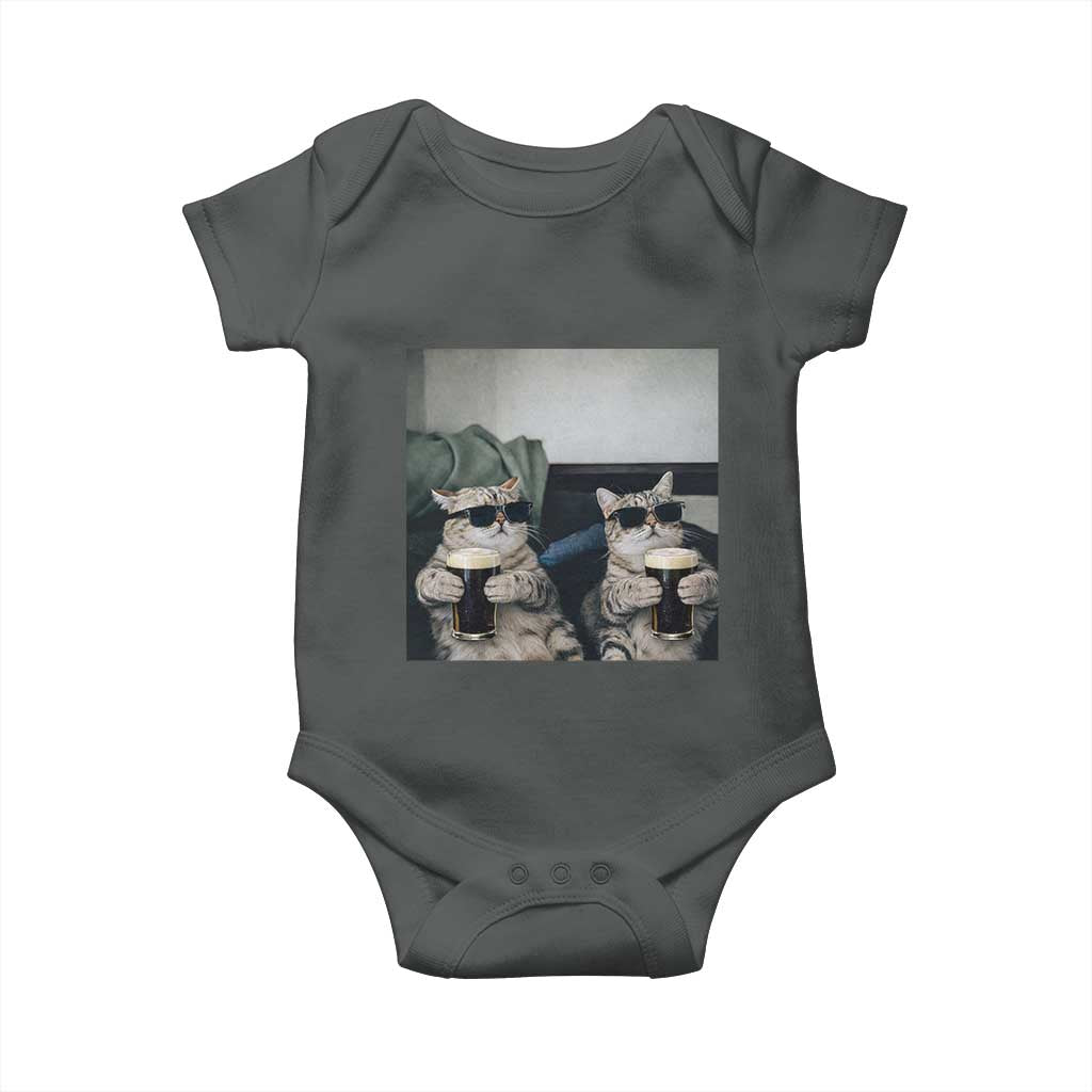 Funny Cat Drinking Irish Stout Beer Baby Onesie Black Beer and Cat Lovers TS11 Dark Heather Print Your Wear