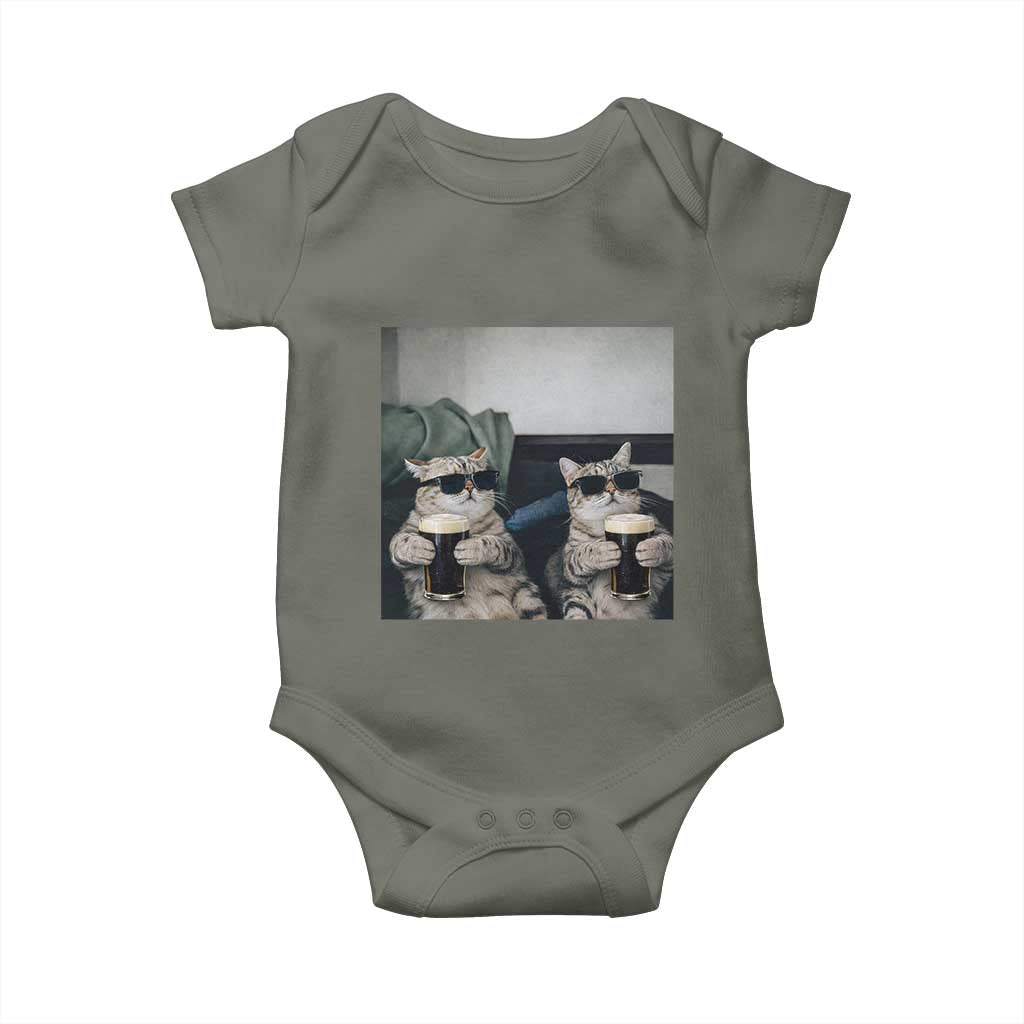 Funny Cat Drinking Irish Stout Beer Baby Onesie Black Beer and Cat Lovers TS11 Military Green Print Your Wear