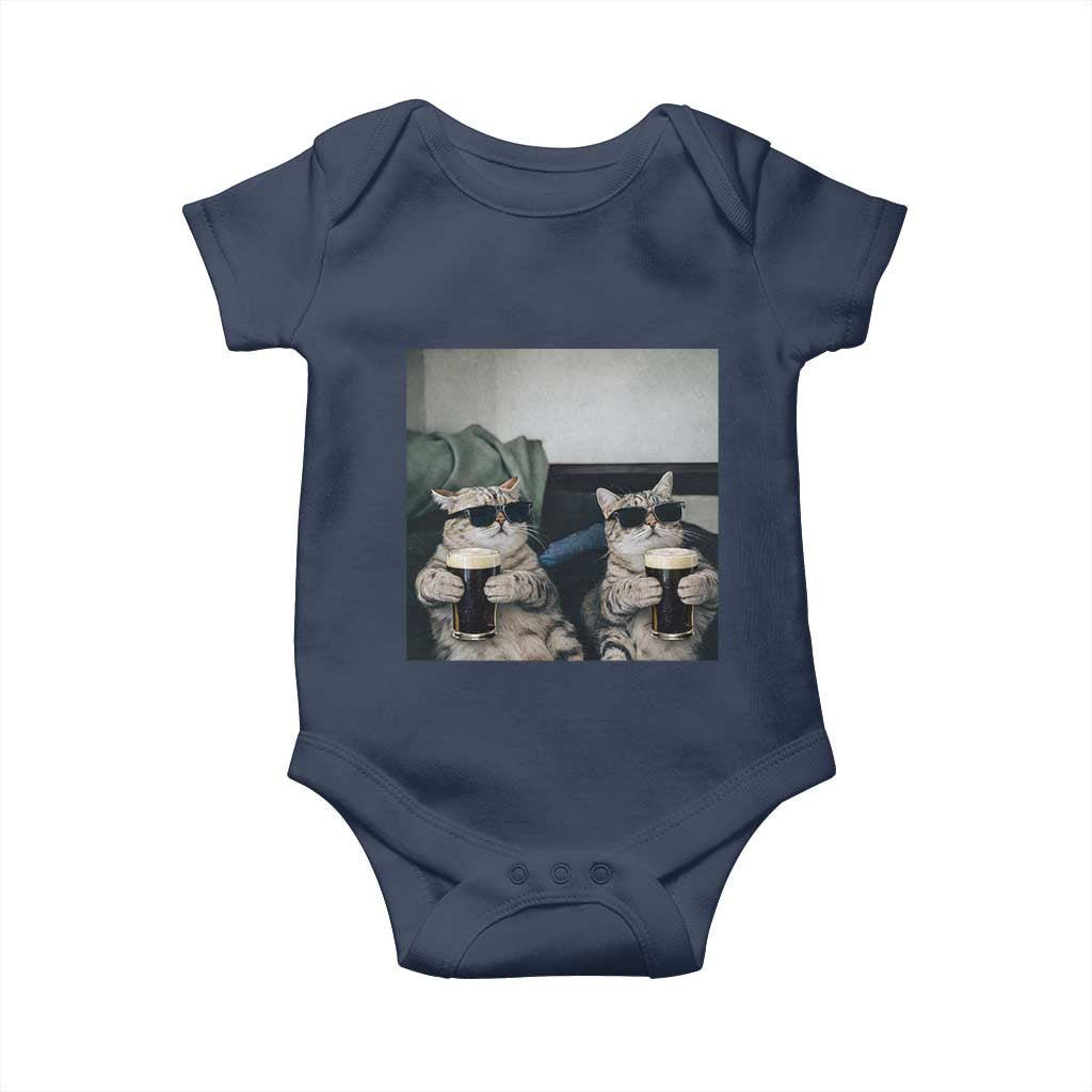 Funny Cat Drinking Irish Stout Beer Baby Onesie Black Beer and Cat Lovers TS11 Navy Print Your Wear