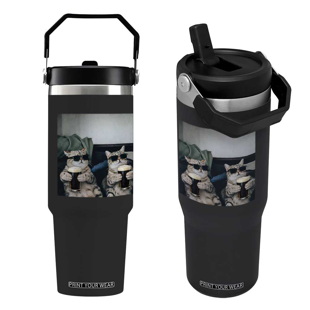 Funny Cat Drinking Irish Stout Beer Flip Straw Tumbler Black Beer and Cat Lovers TS11 One Size: 30 oz Black Print Your Wear