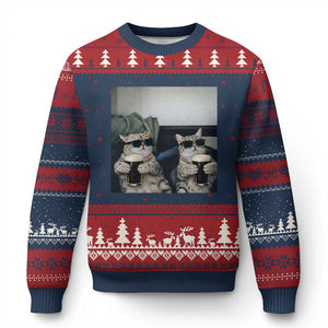 Funny Cat Drinking Irish Stout Beer Ugly Christmas Sweater Black Beer and Cat Lovers TS11 Navy Red Print Your Wear