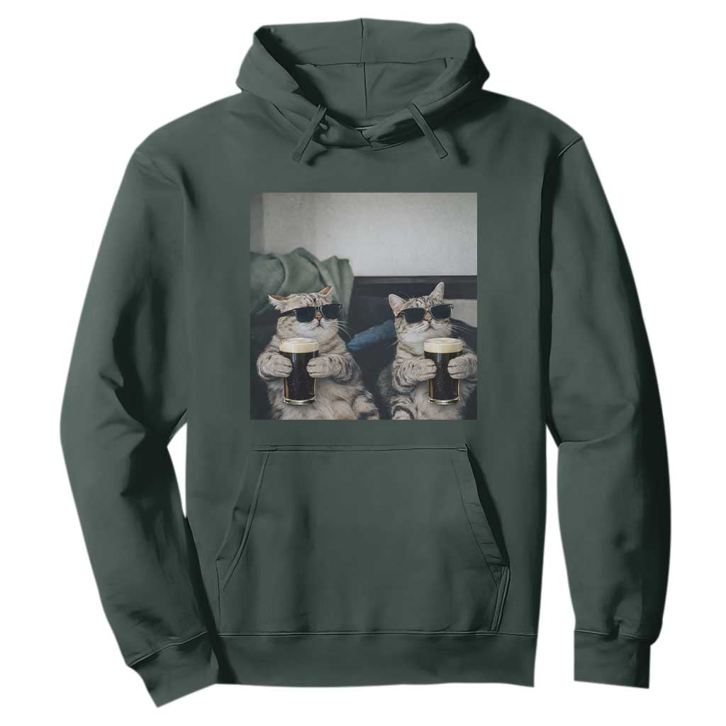 Funny Cat Drinking Irish Stout Beer Hoodie Black Beer and Cat Lovers TS11 Dark Forest Green Print Your Wear