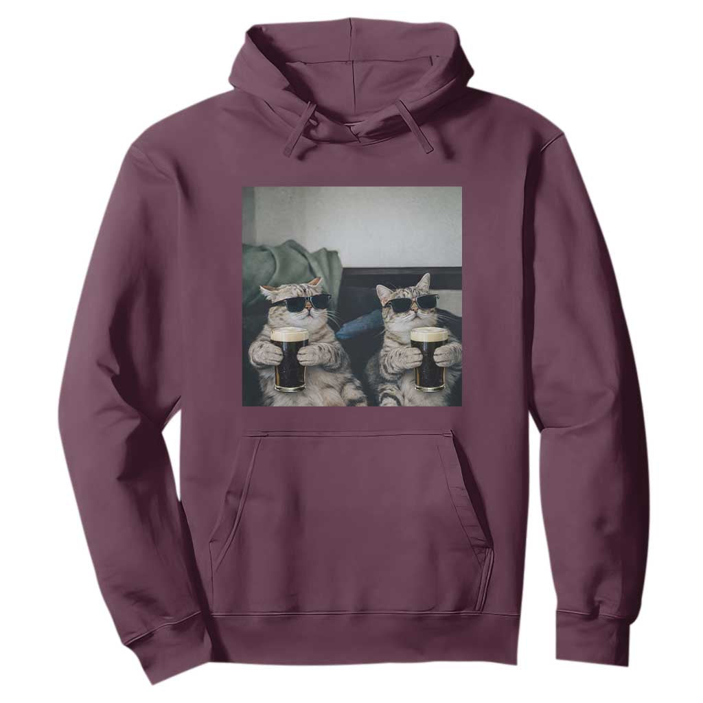 Funny Cat Drinking Irish Stout Beer Hoodie Black Beer and Cat Lovers TS11 Maroon Print Your Wear
