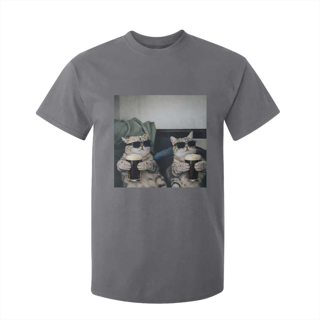 Funny Cat Drinking Irish Stout Beer T Shirt For Kid Black Beer and Cat Lovers TS11 Charcoal Print Your Wear