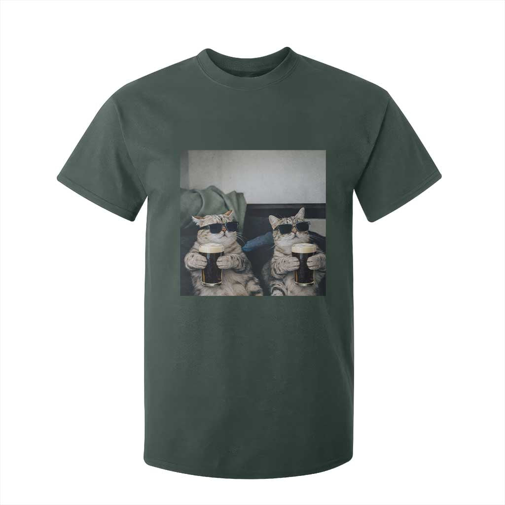 Funny Cat Drinking Irish Stout Beer T Shirt For Kid Black Beer and Cat Lovers TS11 Dark Forest Green Print Your Wear