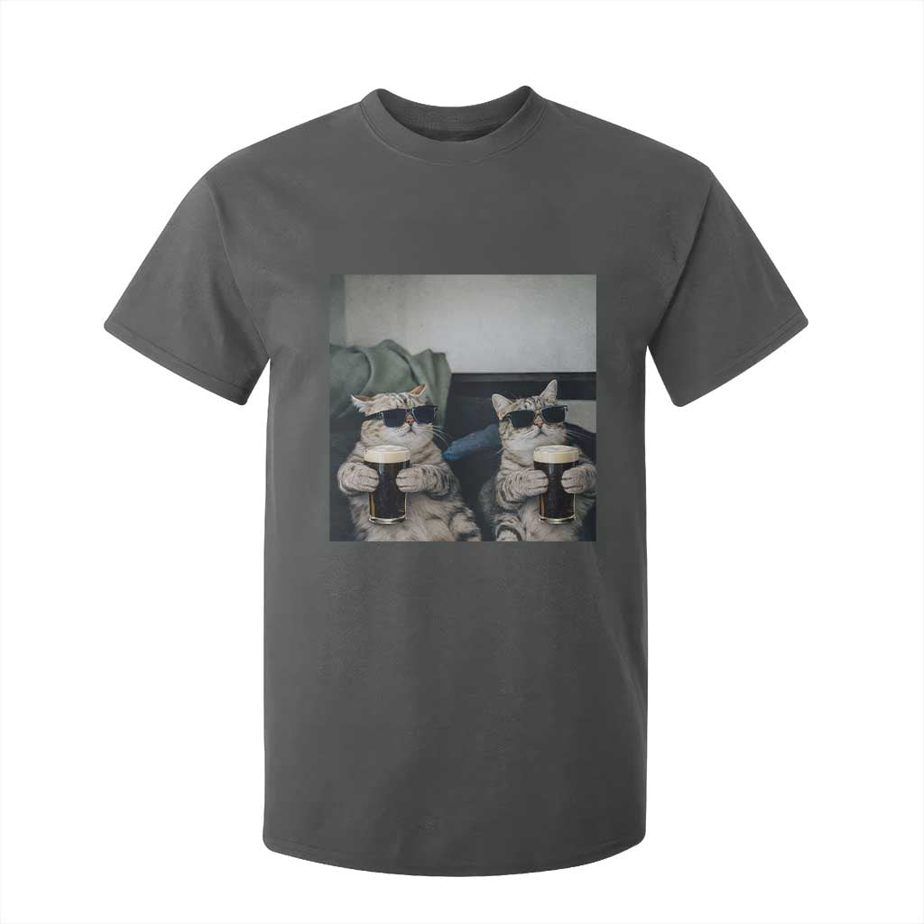 Funny Cat Drinking Irish Stout Beer T Shirt For Kid Black Beer and Cat Lovers TS11 Dark Heather Print Your Wear