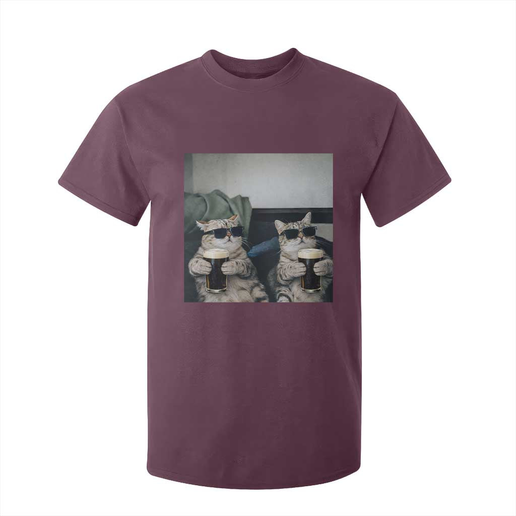 Funny Cat Drinking Irish Stout Beer T Shirt For Kid Black Beer and Cat Lovers TS11 Maroon Print Your Wear
