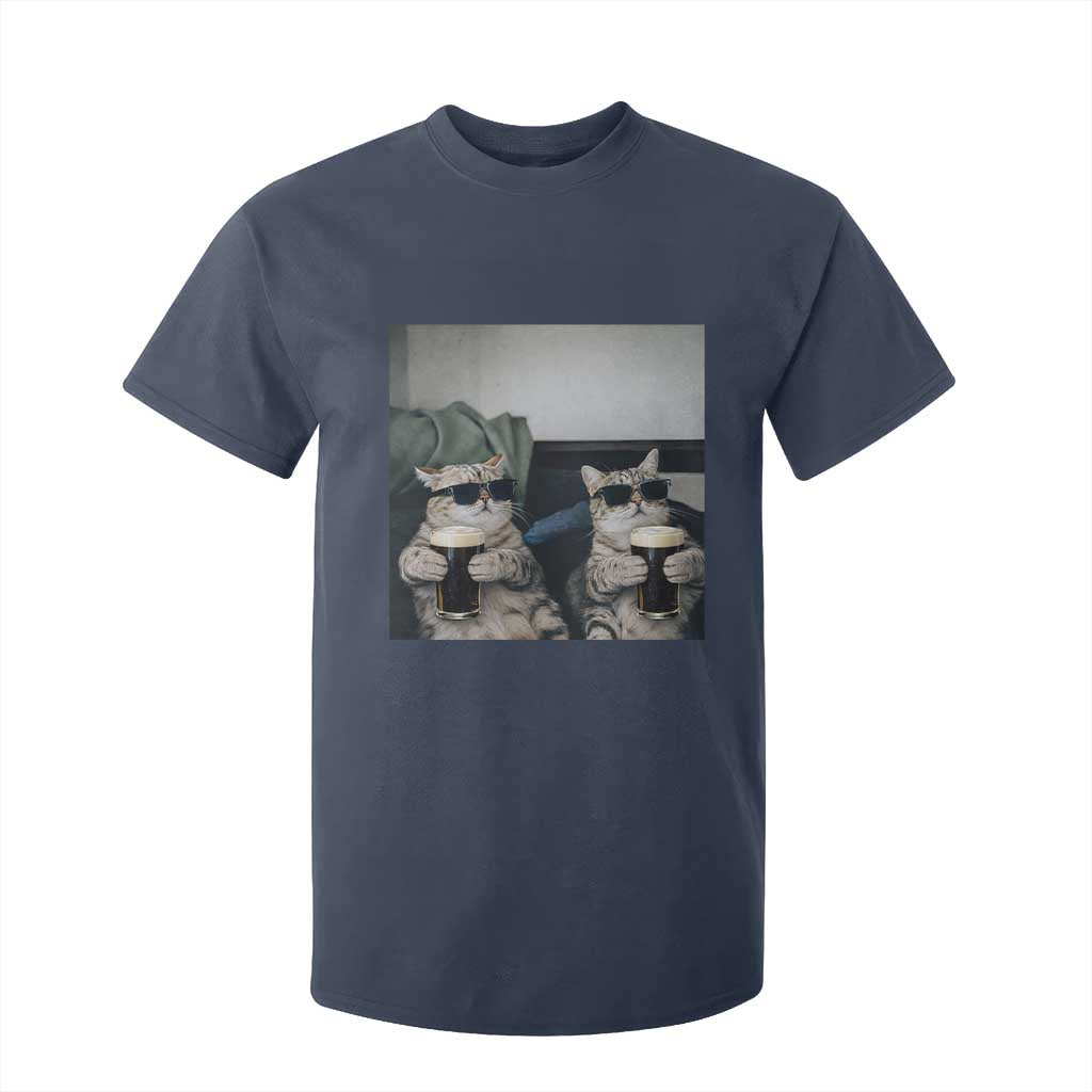 Funny Cat Drinking Irish Stout Beer T Shirt For Kid Black Beer and Cat Lovers TS11 Navy Print Your Wear