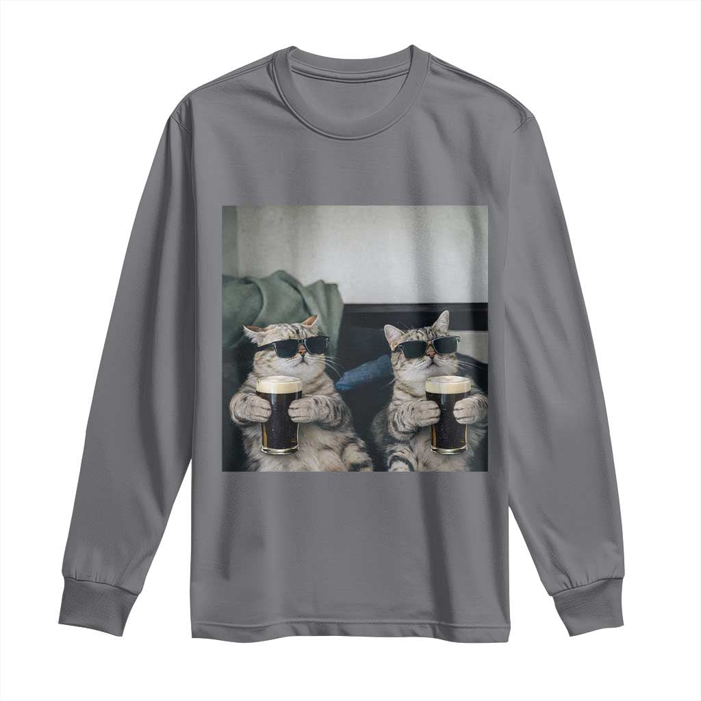 Funny Cat Drinking Irish Stout Beer Long Sleeve Shirt Black Beer and Cat Lovers TS11 Charcoal Print Your Wear