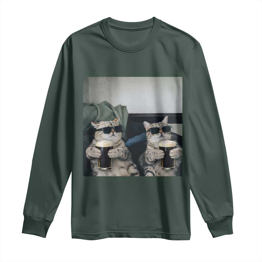 Funny Cat Drinking Irish Stout Beer Long Sleeve Shirt Black Beer and Cat Lovers TS11 Dark Forest Green Print Your Wear
