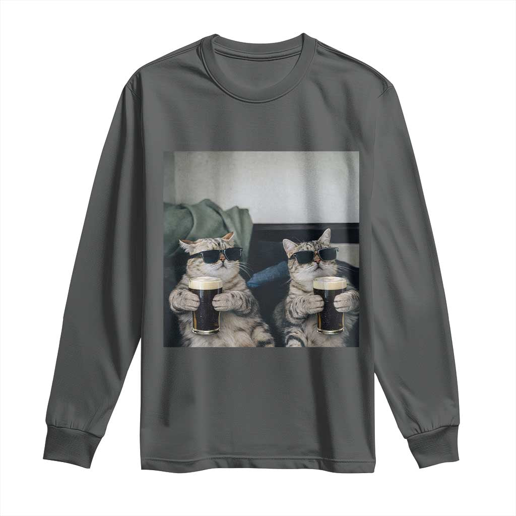 Funny Cat Drinking Irish Stout Beer Long Sleeve Shirt Black Beer and Cat Lovers TS11 Dark Heather Print Your Wear