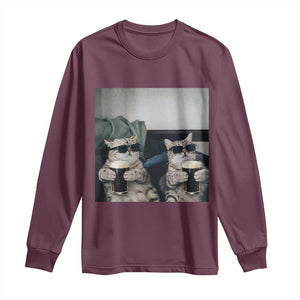 Funny Cat Drinking Irish Stout Beer Long Sleeve Shirt Black Beer and Cat Lovers TS11 Maroon Print Your Wear