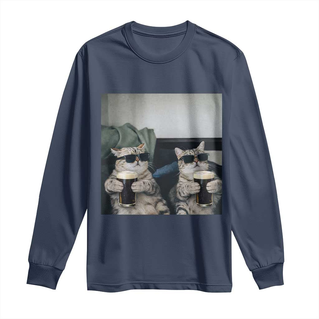 Funny Cat Drinking Irish Stout Beer Long Sleeve Shirt Black Beer and Cat Lovers TS11 Navy Print Your Wear
