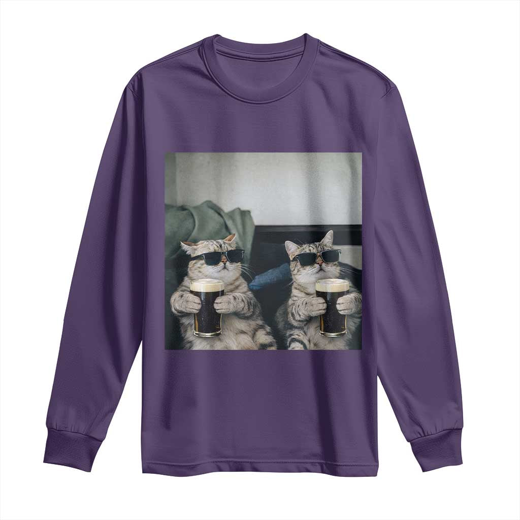 Funny Cat Drinking Irish Stout Beer Long Sleeve Shirt Black Beer and Cat Lovers TS11 Purple Print Your Wear
