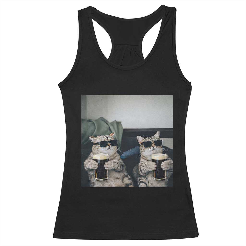 Funny Cat Drinking Irish Stout Beer Racerback Tank Top Black Beer and Cat Lovers TS11 Black Print Your Wear