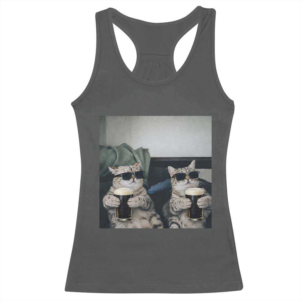 Funny Cat Drinking Irish Stout Beer Racerback Tank Top Black Beer and Cat Lovers TS11 Dark Heather Print Your Wear