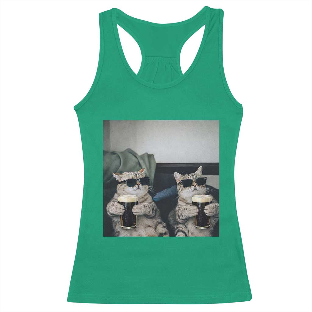 Funny Cat Drinking Irish Stout Beer Racerback Tank Top Black Beer and Cat Lovers TS11 Irish Green Print Your Wear