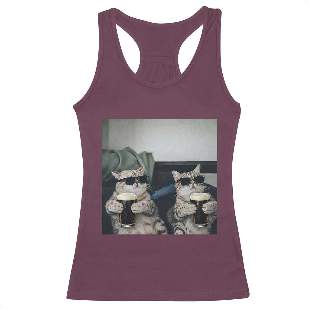 Funny Cat Drinking Irish Stout Beer Racerback Tank Top Black Beer and Cat Lovers TS11 Maroon Print Your Wear